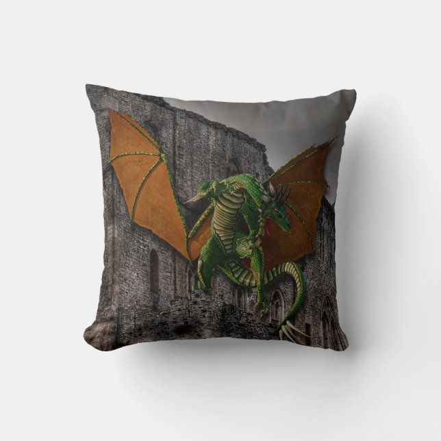 Dragon & Castle Fantasy Artwork Cushion (Front)