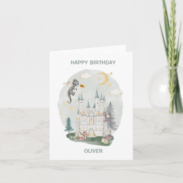 Dragon castle happy birthday name card (Front)