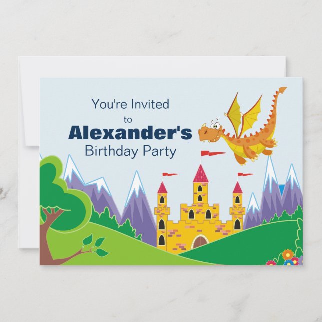 Dragon & Castle Personalised Birthday Invitation (Front)