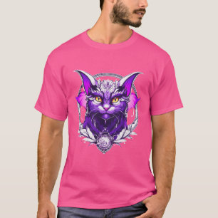 Dragon Cat Wizard – Black, White, & Purple Fantasy T-Shirt