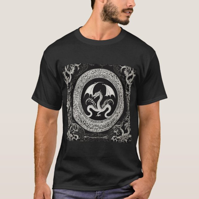  Dragon celtic black grey abstract tattoo T-shirt (Front)