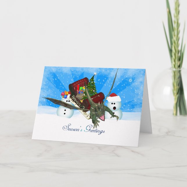 Dragon Christmas Card, Season's Greetings Holiday Card (Front)