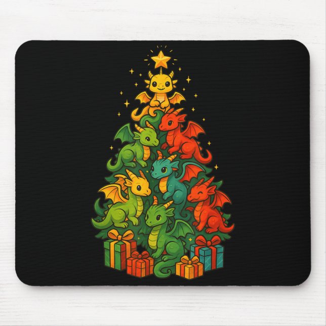 Dragon Christmas Tree Funny Dragon Xmas  Mouse Mat (Front)