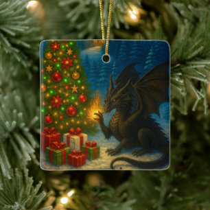 Dragon Christmas Tree Holiday Ceramic Ornament