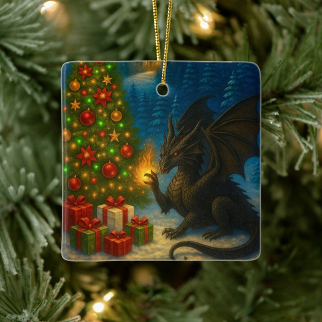 Dragon Christmas Tree Holiday Ceramic Ornament (Tree)