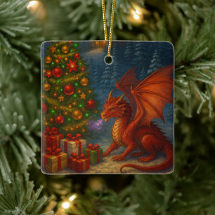 Dragon Christmas Tree Holiday Ceramic Ornament