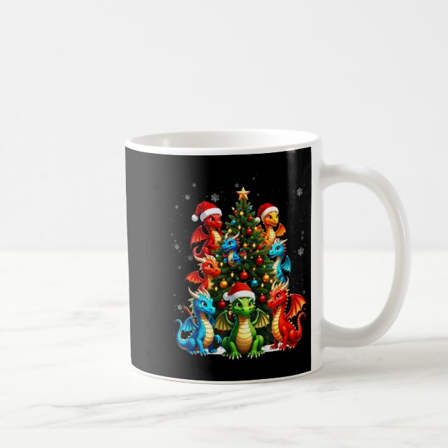 Dragon Christmas Tree Squad Santa Hat Fantasy Myth Coffee Mug (Right)