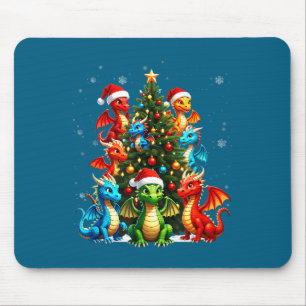Dragon Christmas Tree Squad Santa Hat Fantasy Myth Mouse Mat