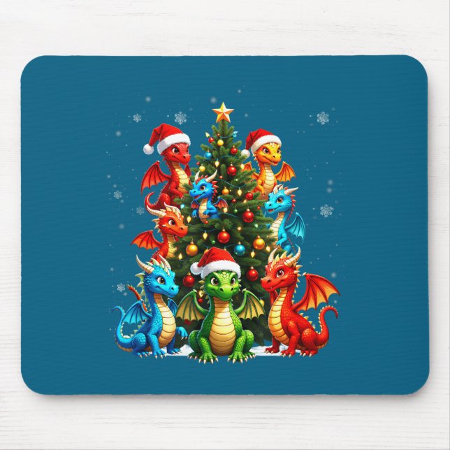 Dragon Christmas Tree Squad Santa Hat Fantasy Myth Mouse Mat (Front)