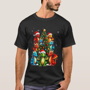 Dragon Christmas Tree Squad Santa Hat Fantasy Myth T-Shirt