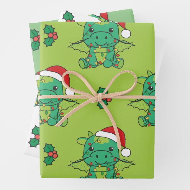 Dragon Christmas Winter Animals Holiday Dragons Wrapping Paper Sheet (In situ)