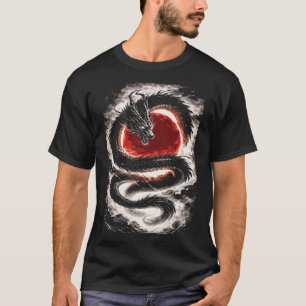 Dragon Coil over a Red Eclipse - Japanese Art T-Shirt