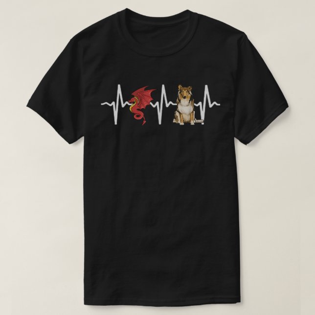 Dragon Collie Heartbeat Dog Lover  T-Shirt (Design Front)