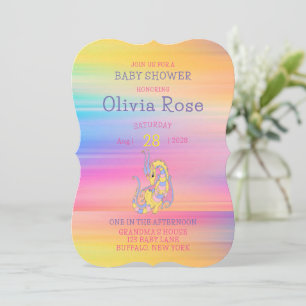 Dragon Colourful Gold Glitter Baby Shower  Invitation