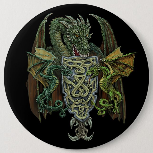 Dragon crest 6 cm round badge (Front)