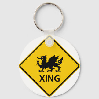 Dragon Crossing Highway Sign Key Ring