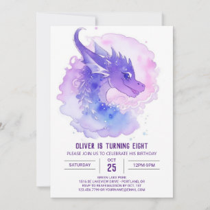 Dragon Cub's Watercolor Birthday Invitation