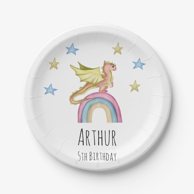 Dragon Cute Castle Magical Mediaeval Birthday Paper Plate (Front)