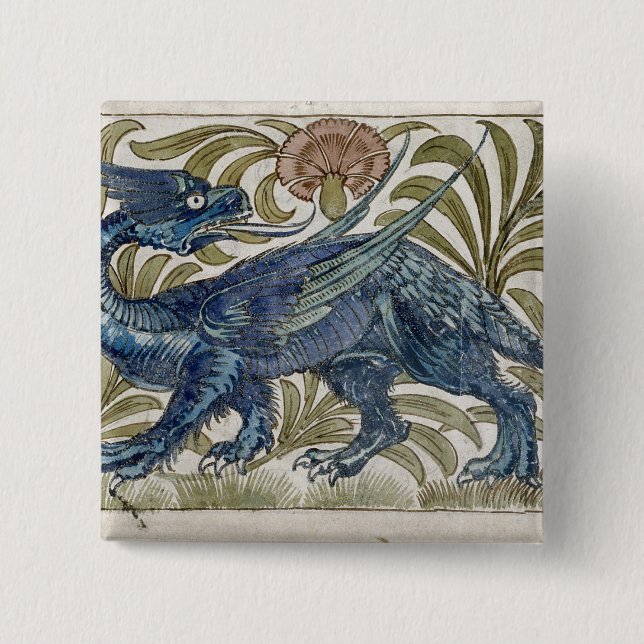 'Dragon' design for a tile (w/c on paper) 15 Cm Square Badge (Front)