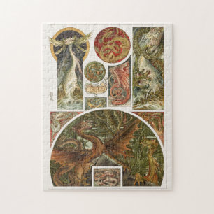 Dragon drawing, art nouveau by Anton Seder Jigsaw  Puzzle