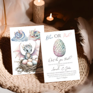 Dragon Egg Boy Girl Blue Pink Gender Reveal Invitation
