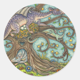 DRAGON EGGS, MEDIEVAL LAIR, FANTASY FOLK ART CLASSIC ROUND STICKER