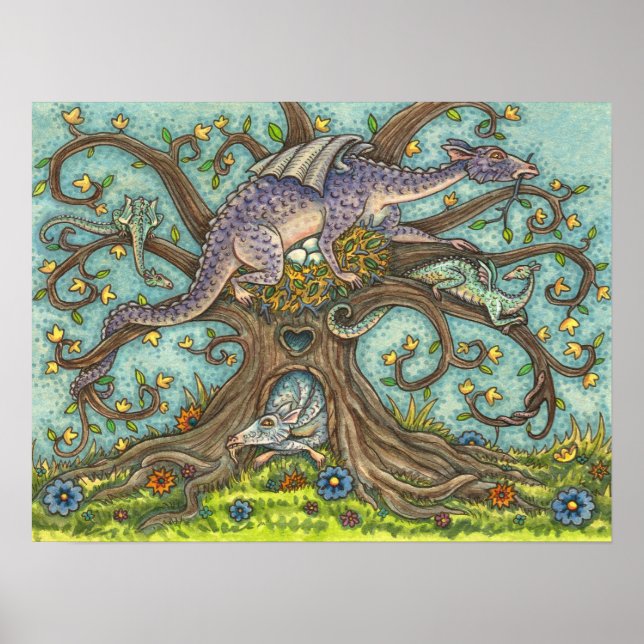 DRAGON EGGS, MEDIEVAL LAIR, FANTASY FOLK ART POSTER (Front)