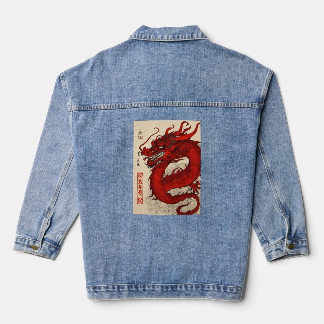 Dragon elegant design on denim jacke jacket (Back)