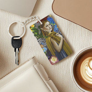 Dragon Elf Maiden Enchanted Flower Garden Fantasy Key Ring