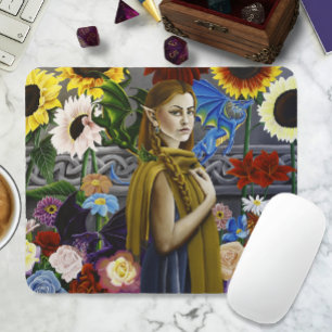 Dragon Elf Maiden Enchanted Flower Garden Fantasy Mouse Mat