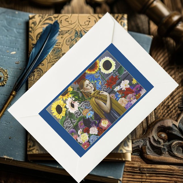 Dragon Elf Maiden Enchanted Flower Garden Fantasy Rectangular Sticker (Creator Uploaded)