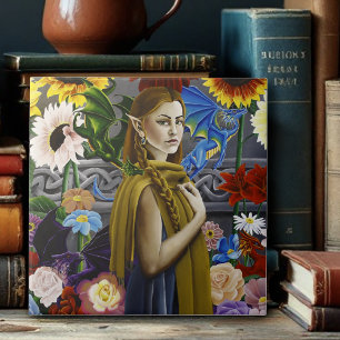Dragon Elf Maiden Enchanted Flower Garden Fantasy Tile