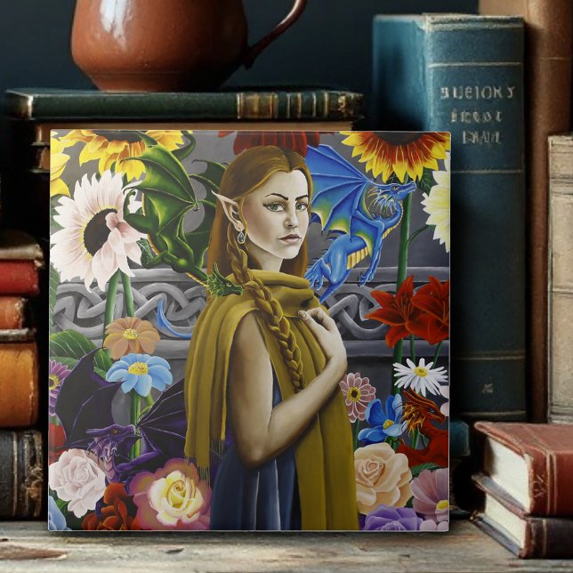 Dragon Elf Maiden Enchanted Flower Garden Fantasy Tile (Creator Uploaded)