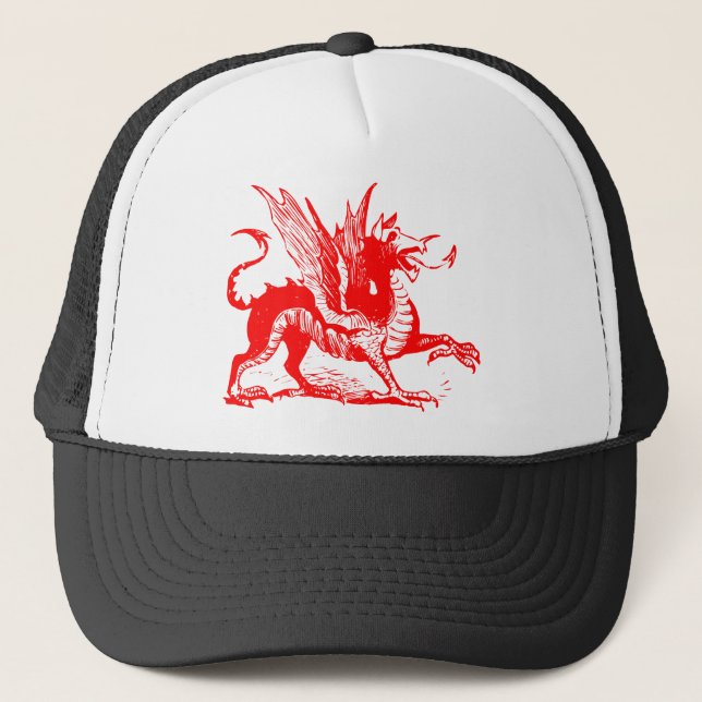Dragon Engraving - Red Trucker Hat (Front)