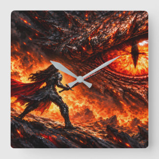 Dragon Eye and Warrior Fantasy Square Wall Clock