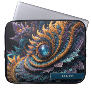 Dragon Eye Modern Abstract Geometric Fractal Name  Laptop Sleeve