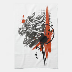 Dragon Face Trash Polka Tea Towel