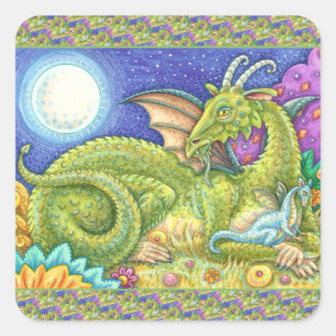 DRAGON FAMILY NEXT GENERATION, WHIMSICAL FANTASY SQUARE STICKER