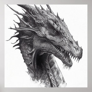 Dragon Fantasstic Wild Nature Animal Illustration  Poster