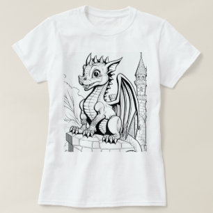 Dragon Fantasy Black and White Colouring Book Styl T-Shirt