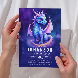 Dragon Fantasy Dark Blue Birthday Party Invitation