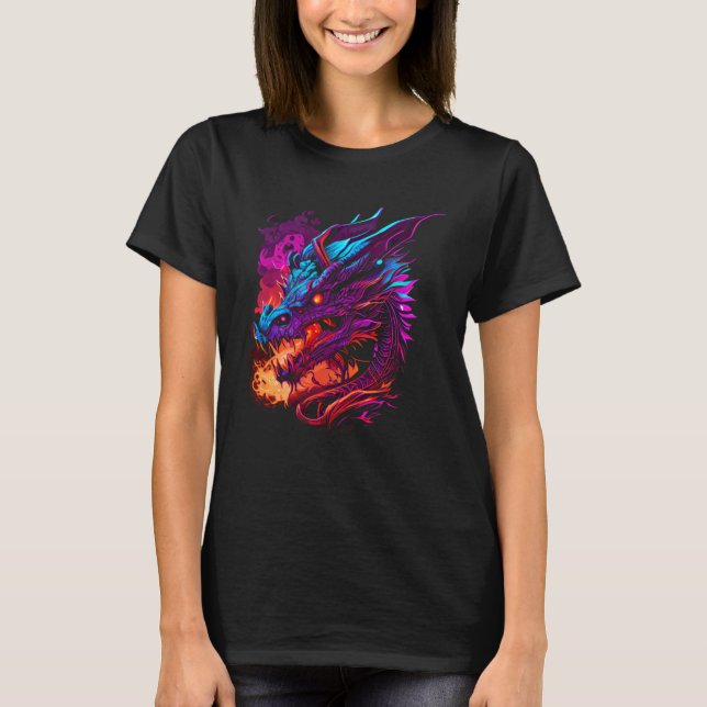 Dragon Fantasy Fire Breathing Colours Cool Festiva T-Shirt (Front)