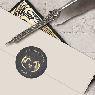 Dragon Fantasy Modern Deco Wedding Classic Round Sticker
