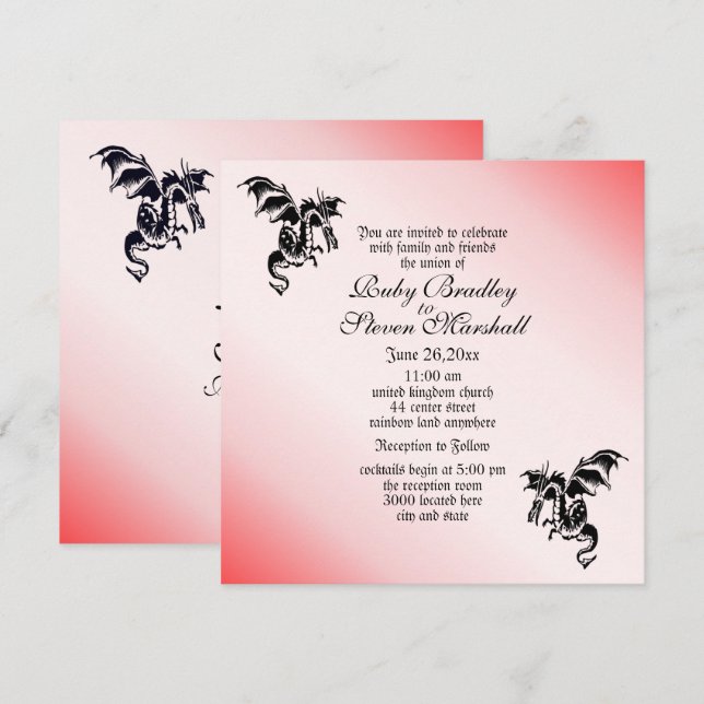 Dragon Fantasy Red Wedding Invitation (Front/Back)