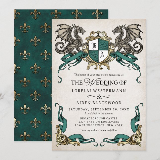Dragon Fantasy Shield Wedding Invitation (Front/Back)