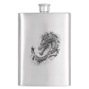 Dragon Fantasy Wild Animal Illustration Art Tattoo Hip Flask