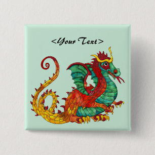 Dragon Fire 15 Cm Square Badge