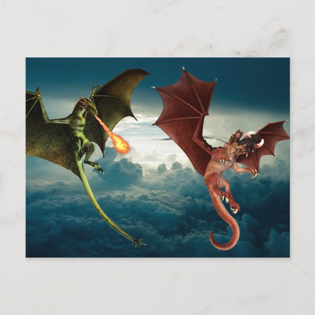 Dragon Fire Battle Fantasy Postcard (Front)