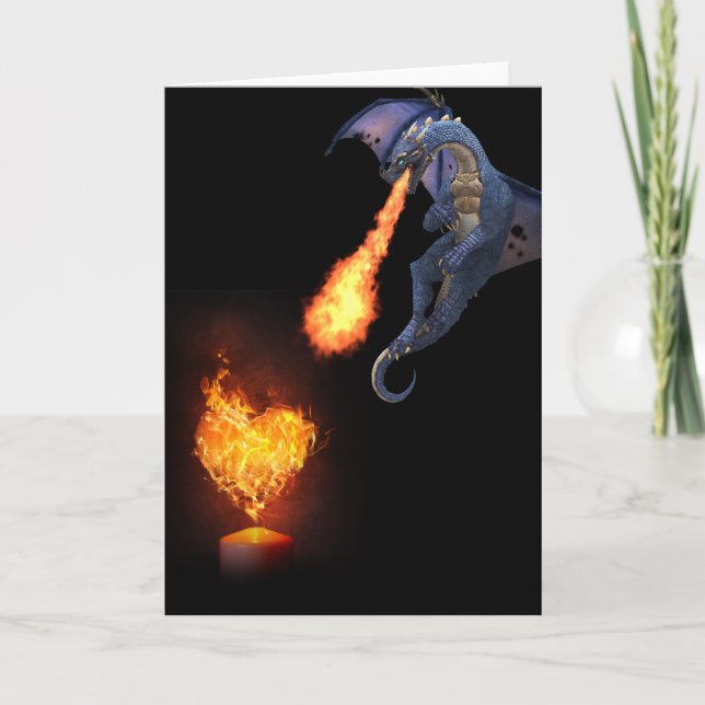 Dragon Fire Breathing Heart Love Card (Front)