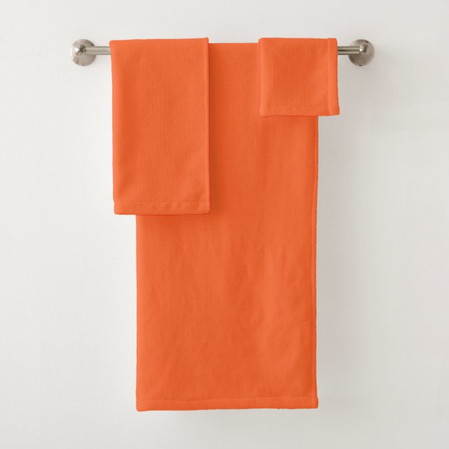 Dragon Fire Bright Orange Solid Colour Print Bath Towel Set (Insitu)